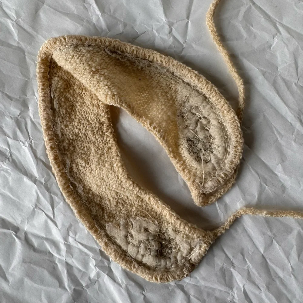 Vintage Cream Beaded Crochet Tie Necklace Collar